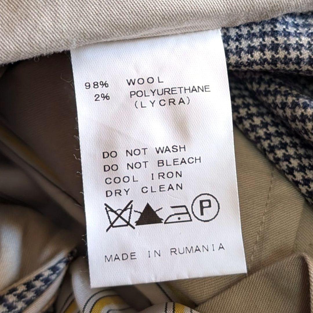 美品 PT01 千鳥格子 ストレッチ 秋冬ウール スラックス 48 ネイビー