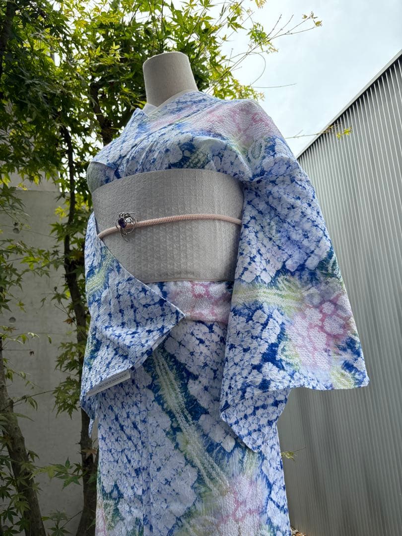 有松絞り浴衣新品 仕立て上りhanashibori白青地