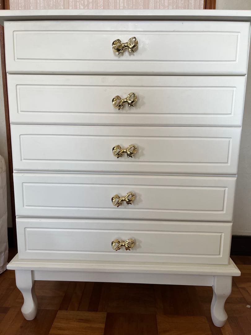 ホワイト5段チェスト リボン取っ手