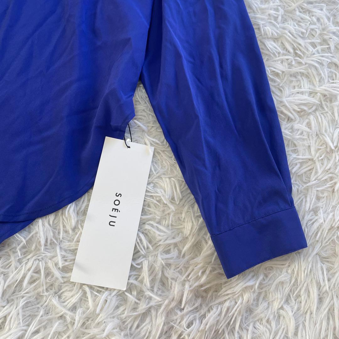 最終価格　新品　SOEJU シルクストレッチボウタイブラウス　ブルー
