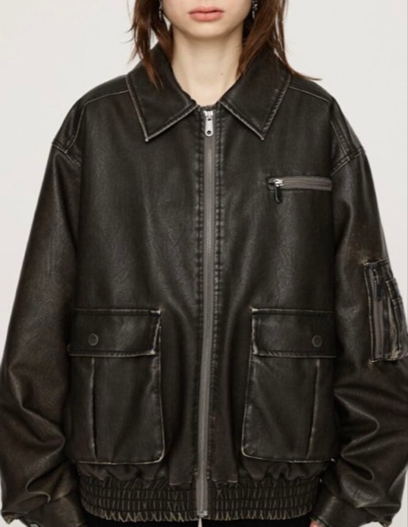 SLY ボア襟付きレザージャケット ブルゾン