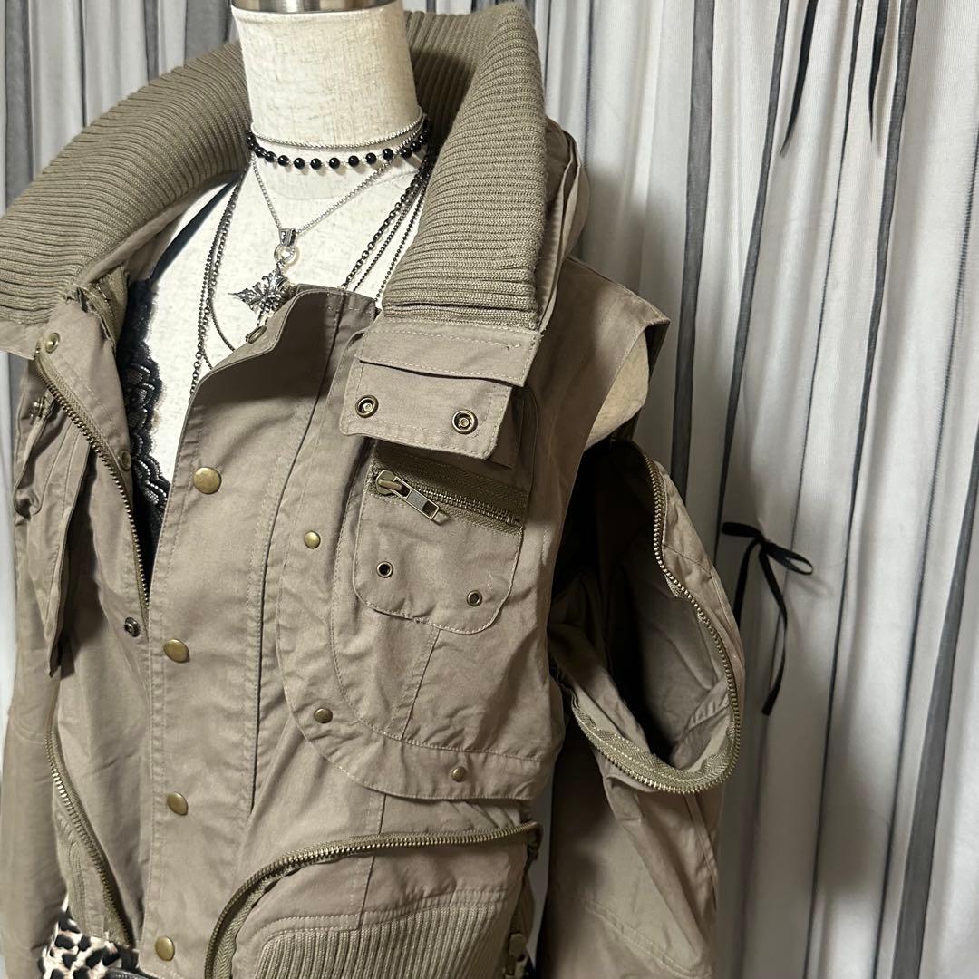 平成ギャルy2k　ファー付き　ミニタリージャケット　フェアリーグランジ　パーカー