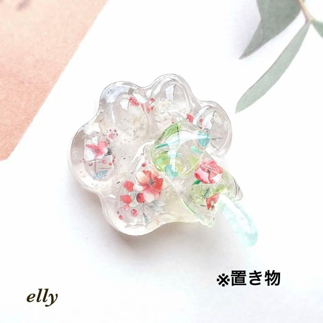 【やの様】1555.天然石　琉球ガラス　クリスマス　肉球　ジャンピング猫　レジン