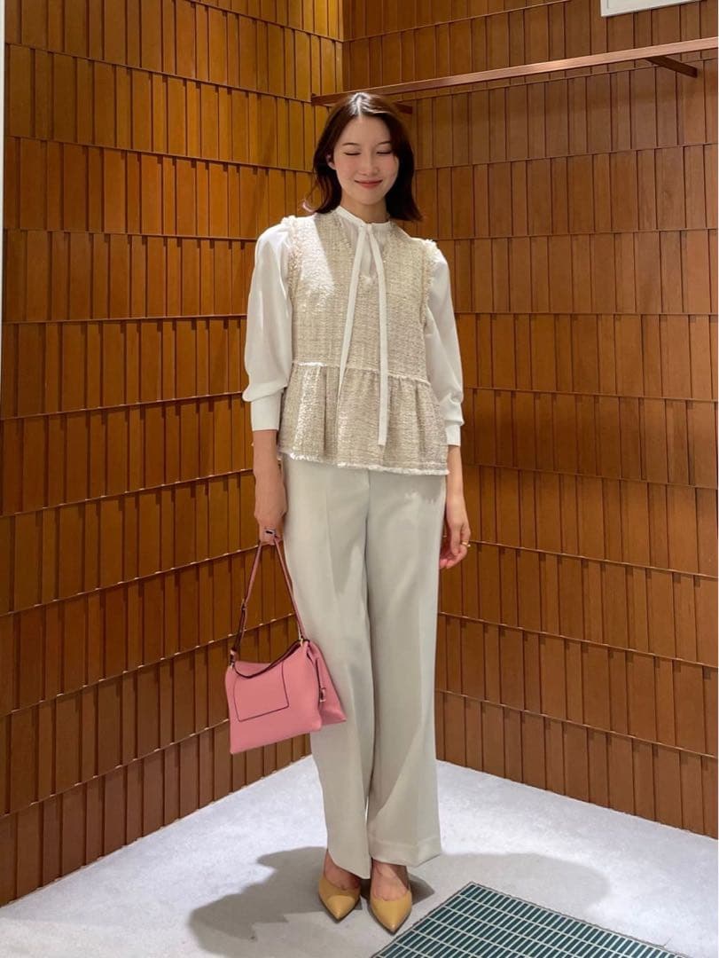 美品 ボールジィ クリアデシン ボウタイブラウス 長袖 ホワイト