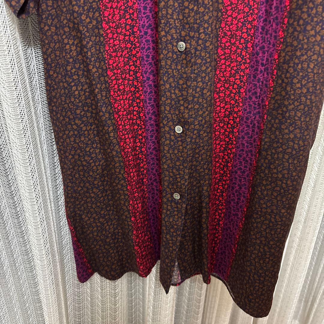 シャツワンピース 長袖 ブラウン レッド パープル