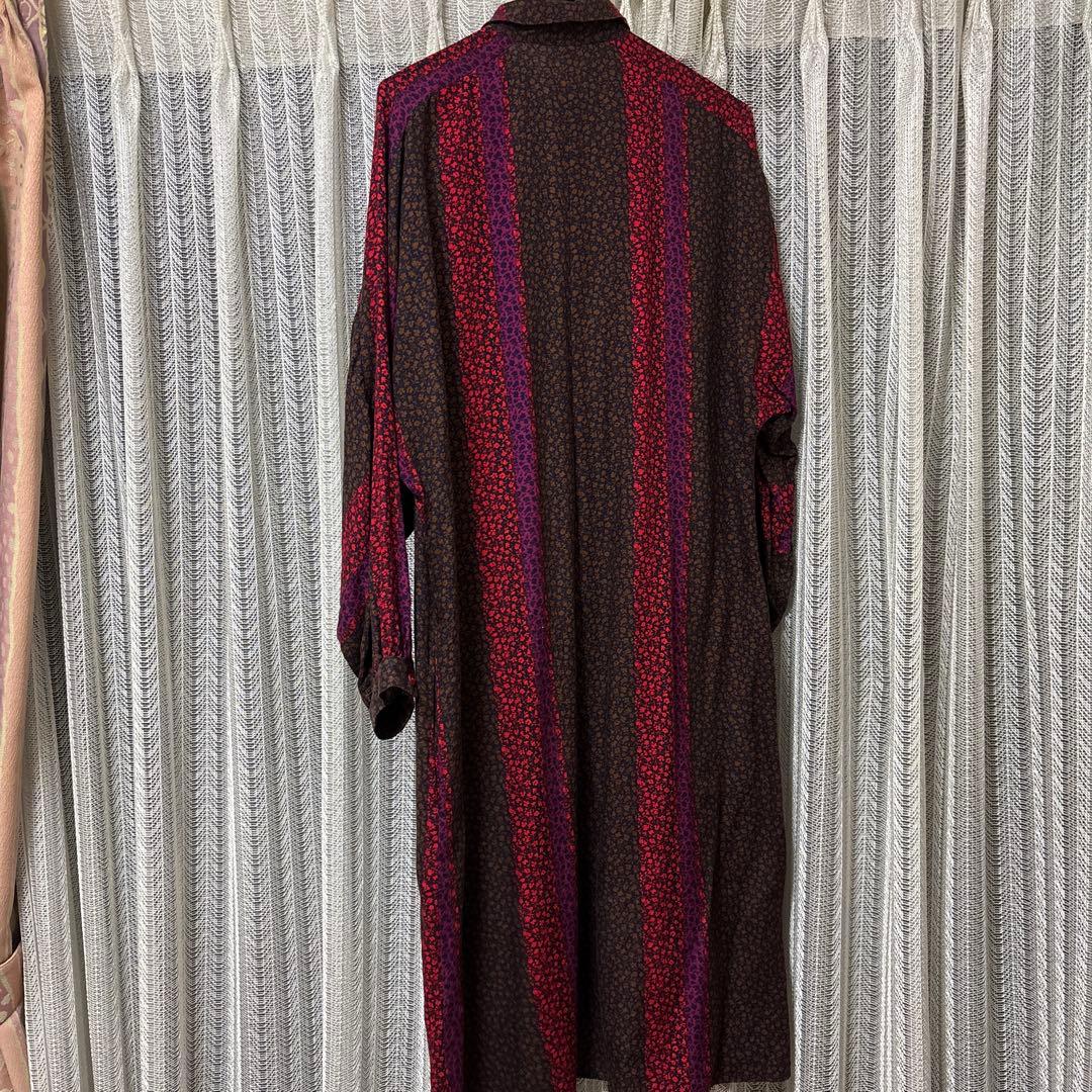 シャツワンピース 長袖 ブラウン レッド パープル