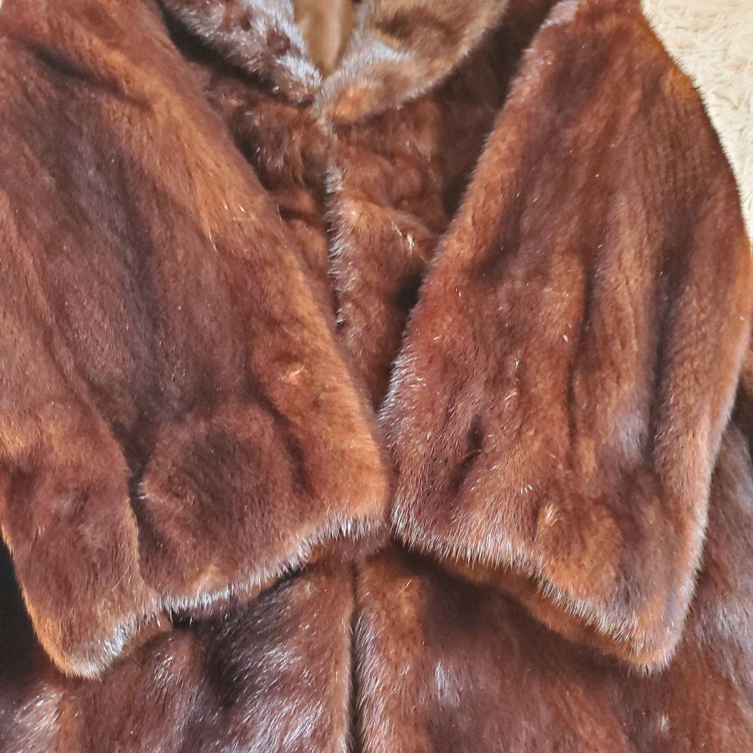 美品 MITSUKOSHI デミパフミンク毛皮 ファーコート 15号 ミドル