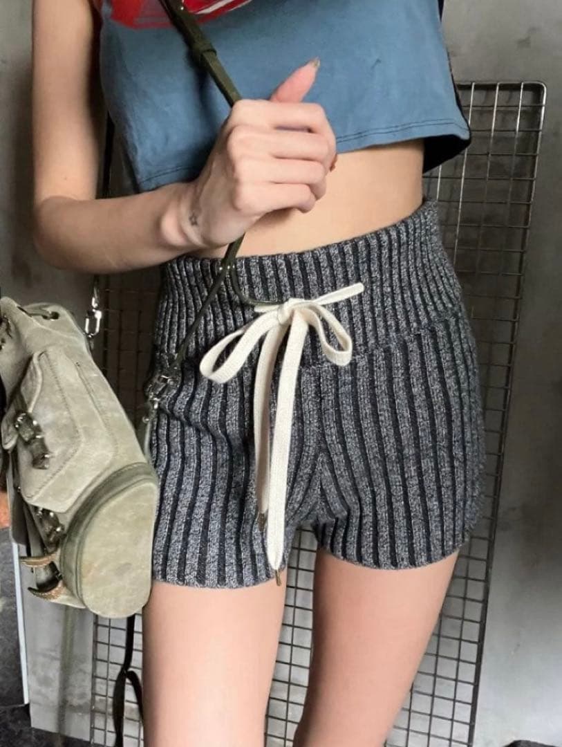 完売ヘザーグレー　JUEMIニットパンツContrast Knit Shorts