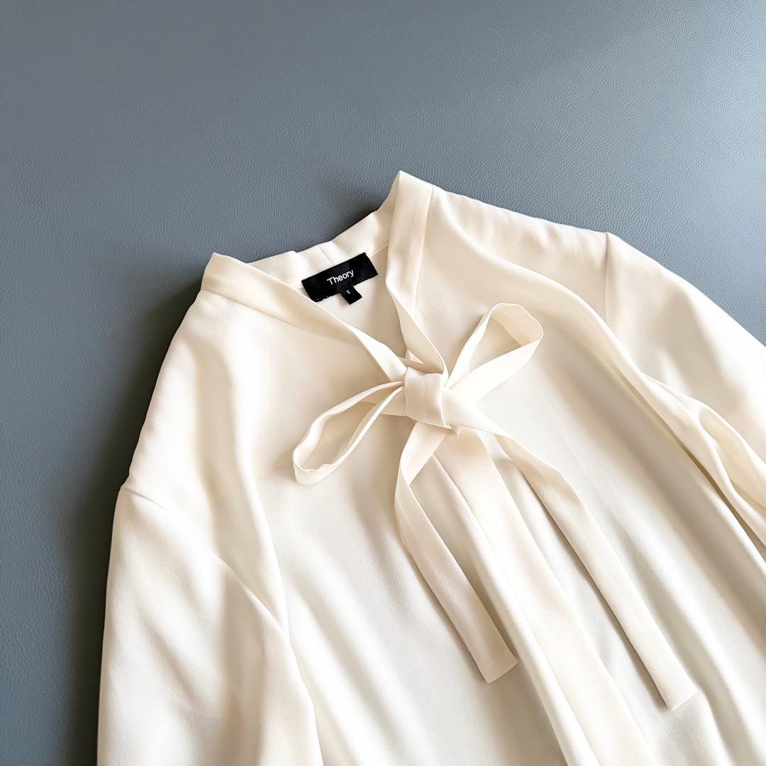 24年【セオリー】TIE BLOUSE ボウタイブラウス 白 長袖 日本製 S