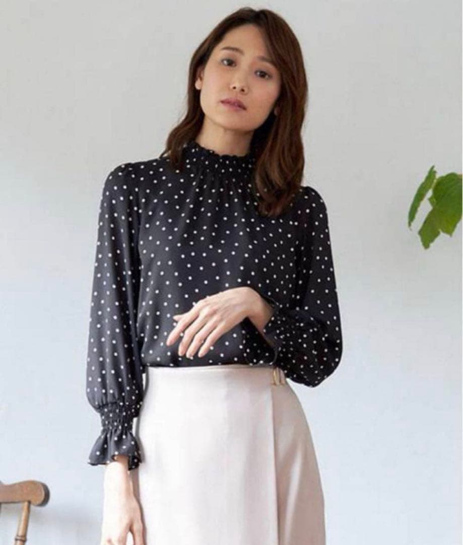 ANAYI ドットアムンゼンシャーリングブラウス 38 スタンドカラー 水玉