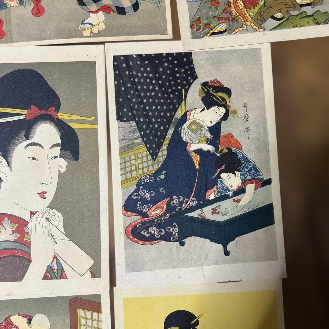 最終価格コレクター保管品　喜多川歌麿　鮑取り、二遊女図　金魚　美人画など八点