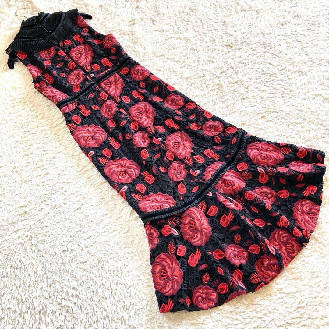 【美品/雑誌掲載】アリスアンドオリビア バラ刺繍 花柄 レース ロングワンピース