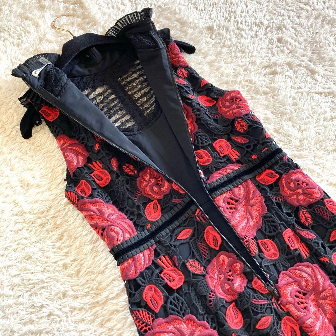 【美品/雑誌掲載】アリスアンドオリビア バラ刺繍 花柄 レース ロングワンピース