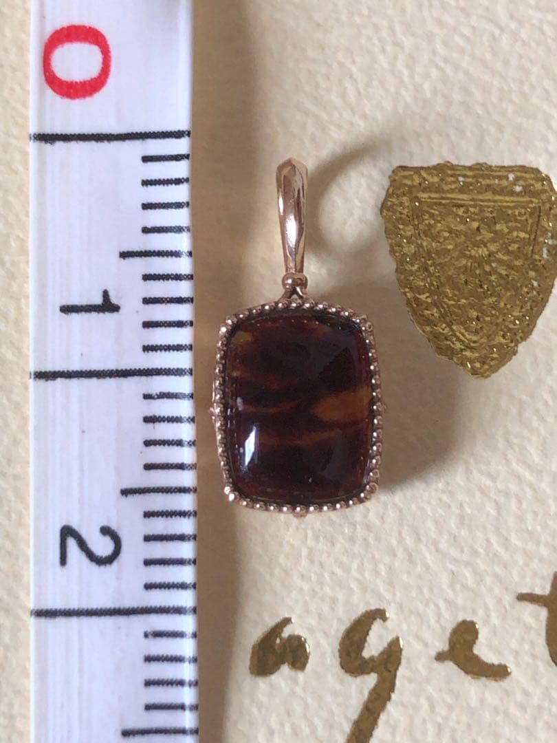 美品♡アガット K10 アンバー.ラブラドライト リバーシブルチャーム《証明書付