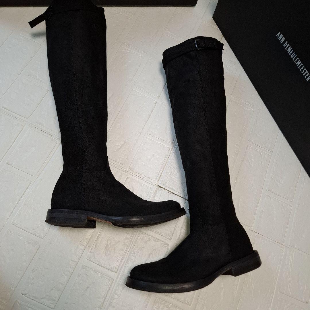 アンドゥムールメステール 黒36.5 スエード ニーハイブーツ バックル付き