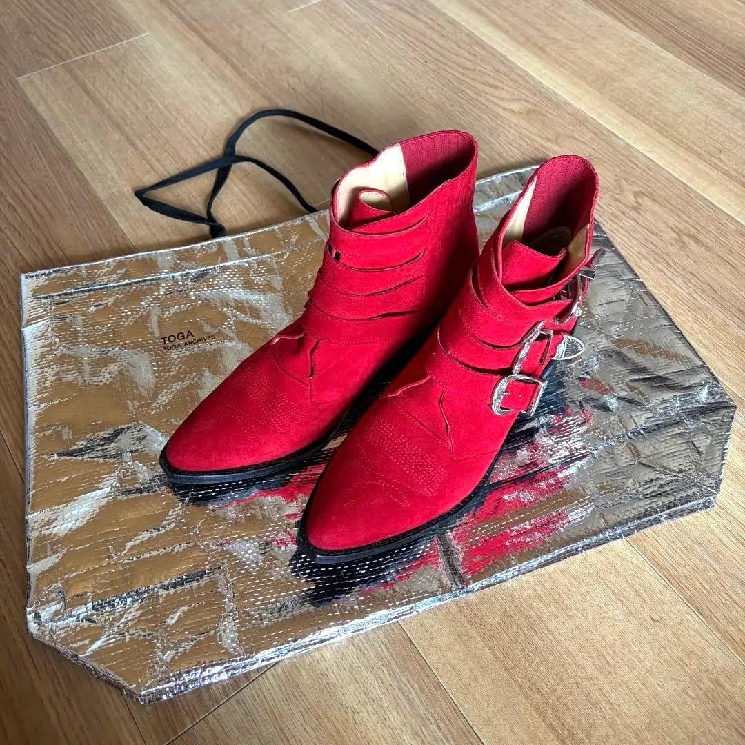 TOGAトーガ ★赤 スエード メタル ベルト ウエスタンブーツ