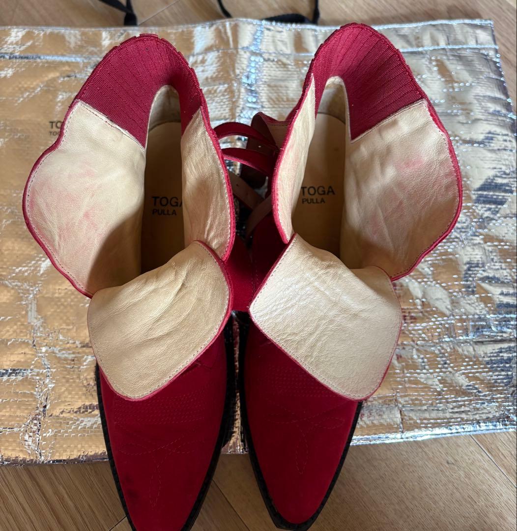 TOGAトーガ ★赤 スエード メタル ベルト ウエスタンブーツ