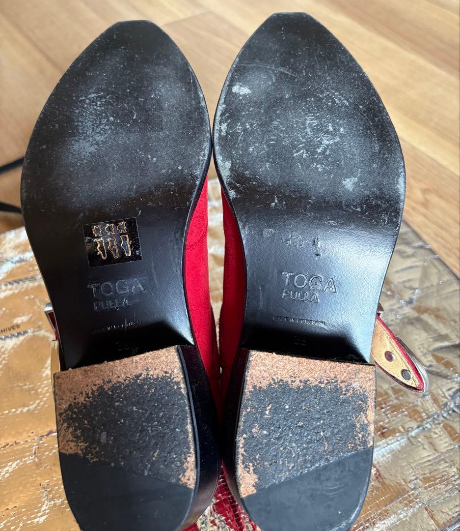 TOGAトーガ ★赤 スエード メタル ベルト ウエスタンブーツ