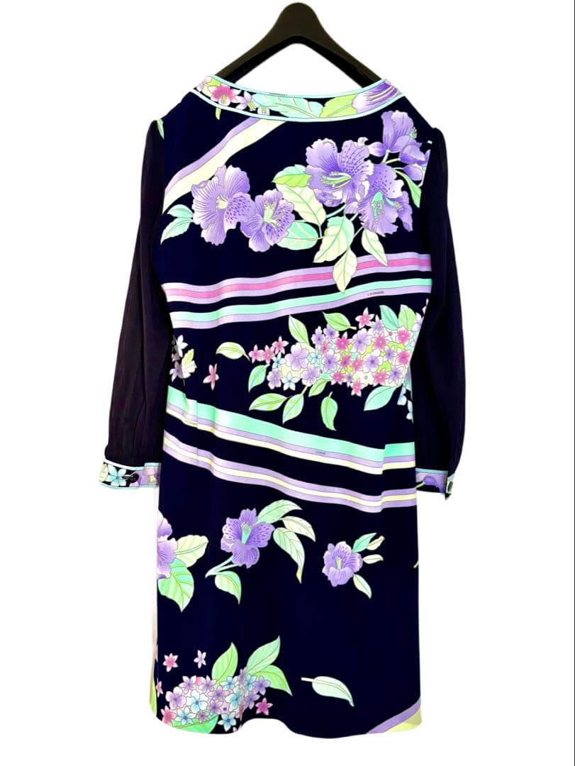 LEONARD フラワープリント チュニック ネイビー