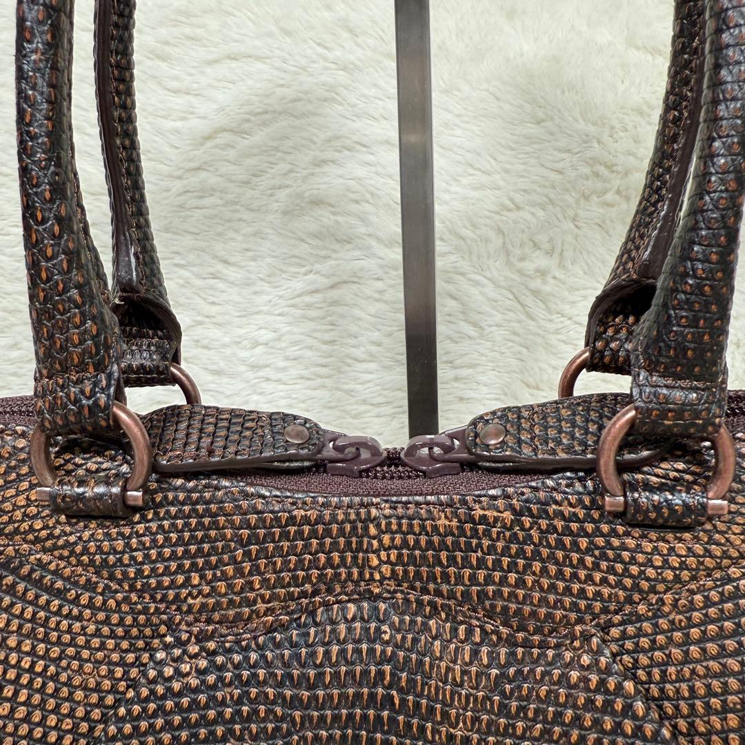 【美品】JRAタグ付 リザード 本革 ハンドバッグ ブラウン 茶 ヴィンテージ