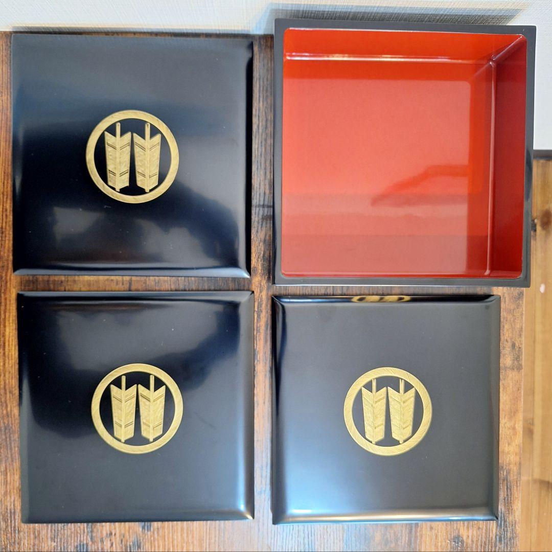 木曽漆器 五段重 家紋入り 重箱 ②