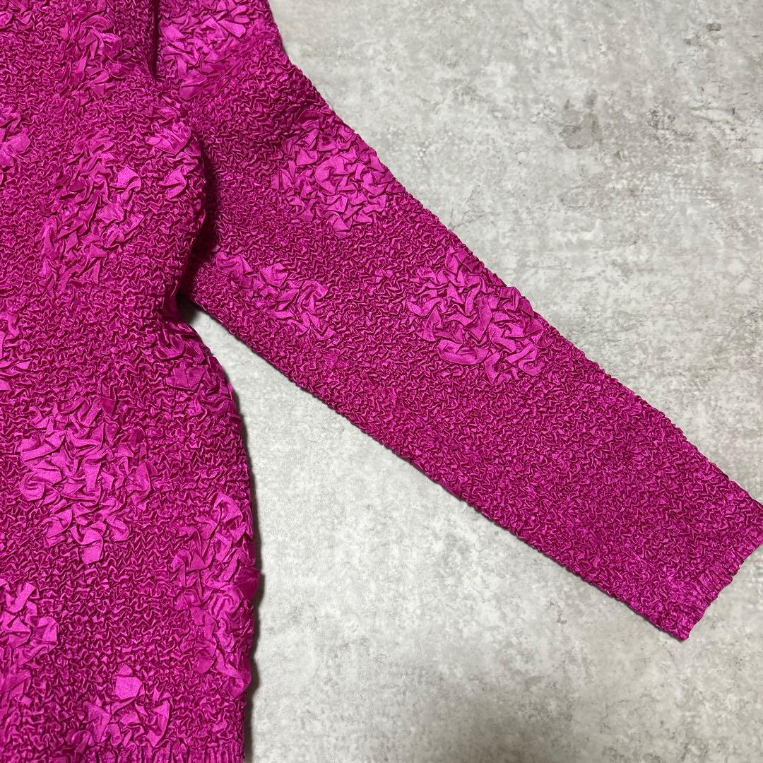 プリーツ シワ加工　ドット　デザイン　シャツブラウス　カットソー　ピンク