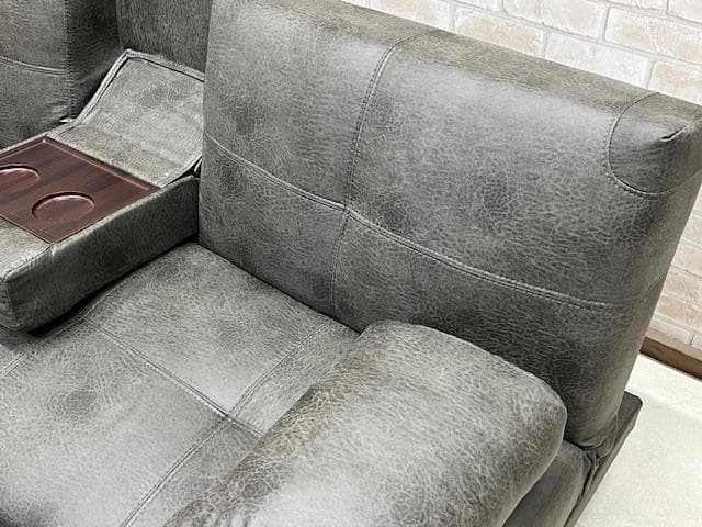 ソファーベッド　グレー　小テーブル付き　レザーファブリック　ソファ　新品