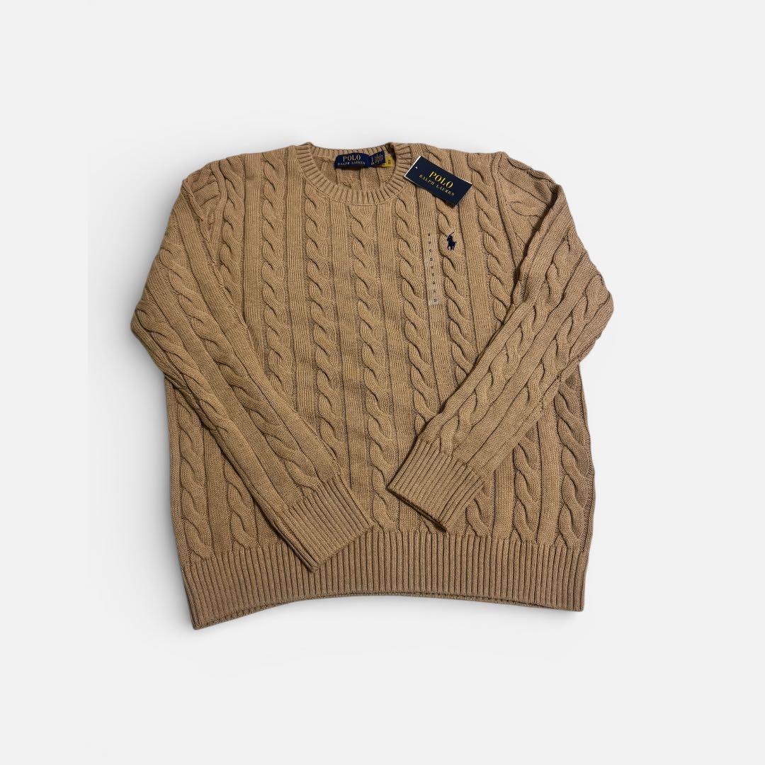 美品ポロラルフローレン ケーブルニット キャメル S