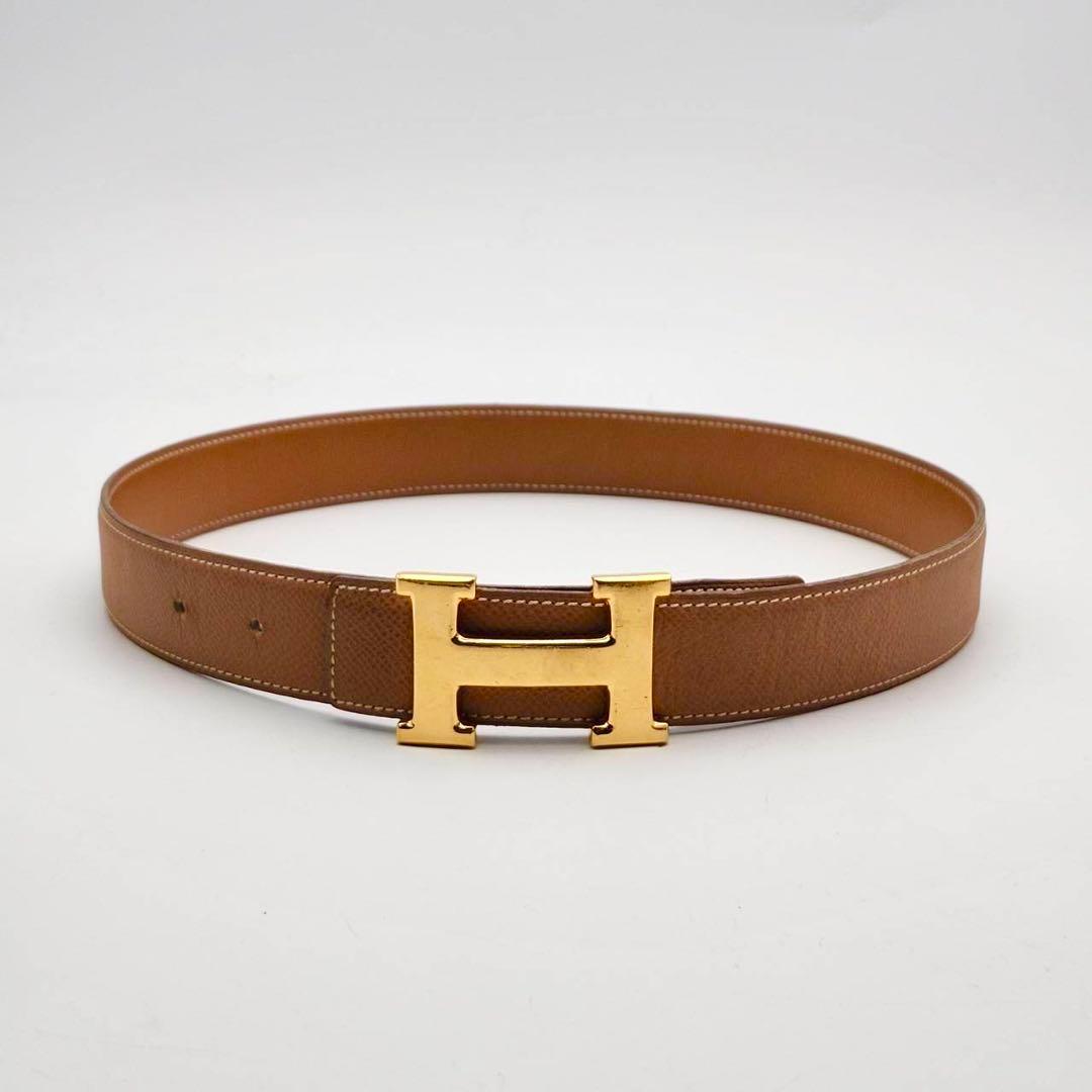 美品✨　エルメス　Hロゴ　コンスタンス　ベルト　ゴールド　キャメル　レザー