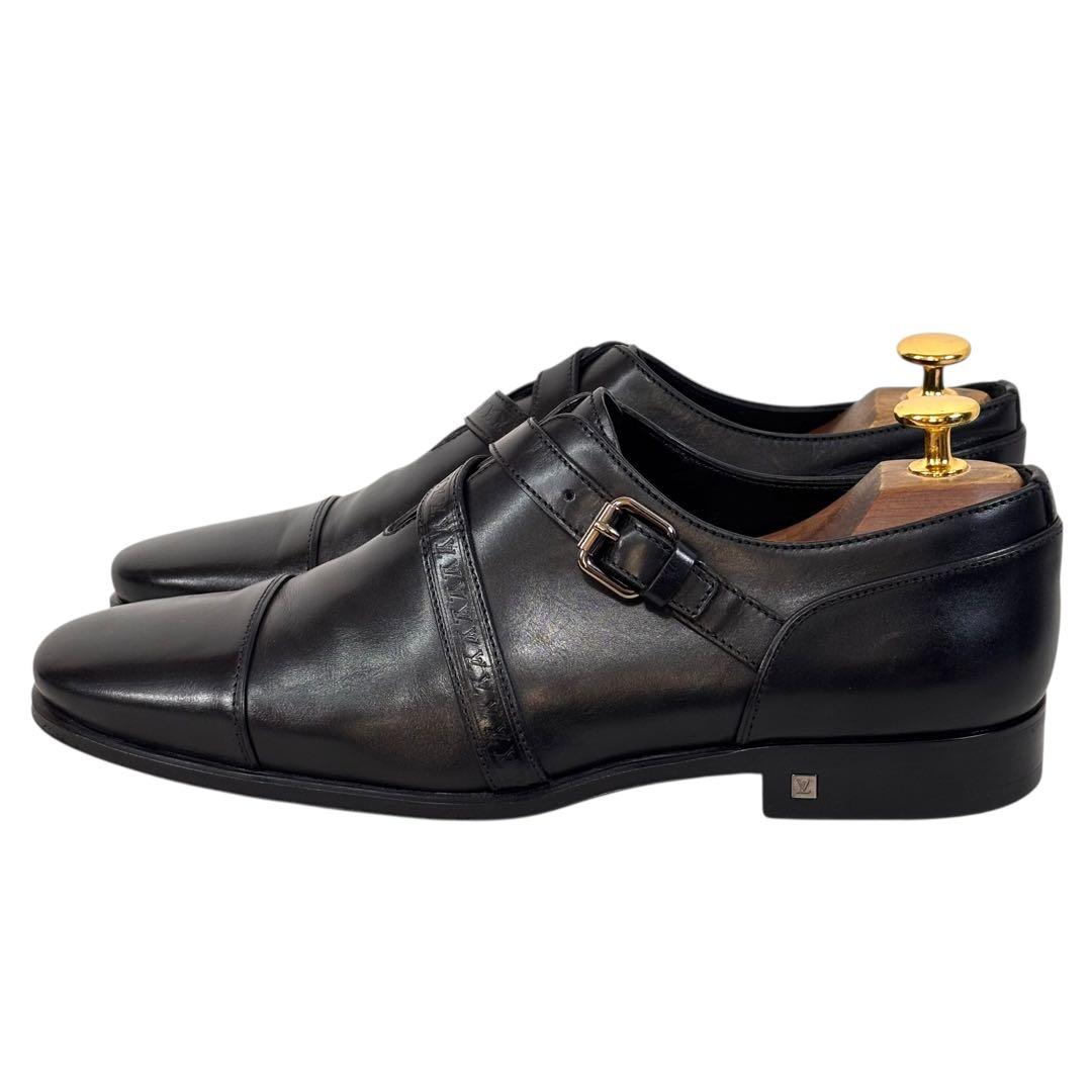 ルイヴィトン 6 1/2 25.5 レザー ビジネス モンクストラップ ブラック