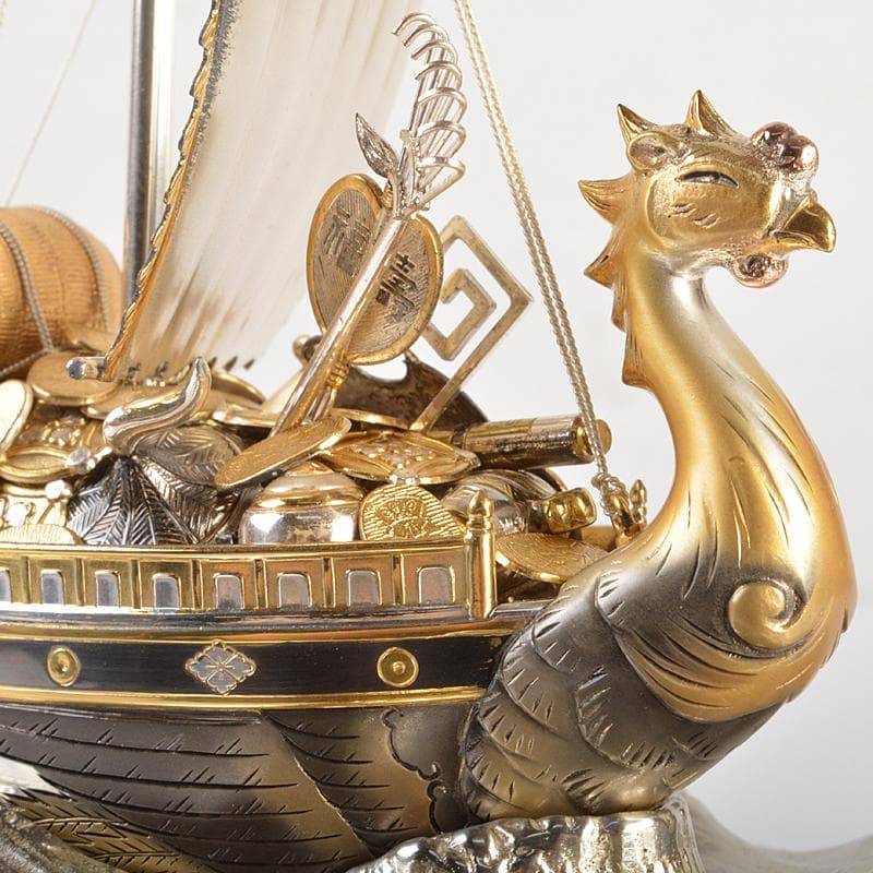 大阪尚美堂製　銀製　宝船　約287g　置物　ガラスケース付　F　R6756B