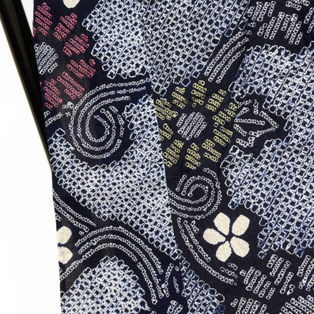 浴衣　有松鳴海絞り　花模様　小花　波　渦巻き　着物　033a d