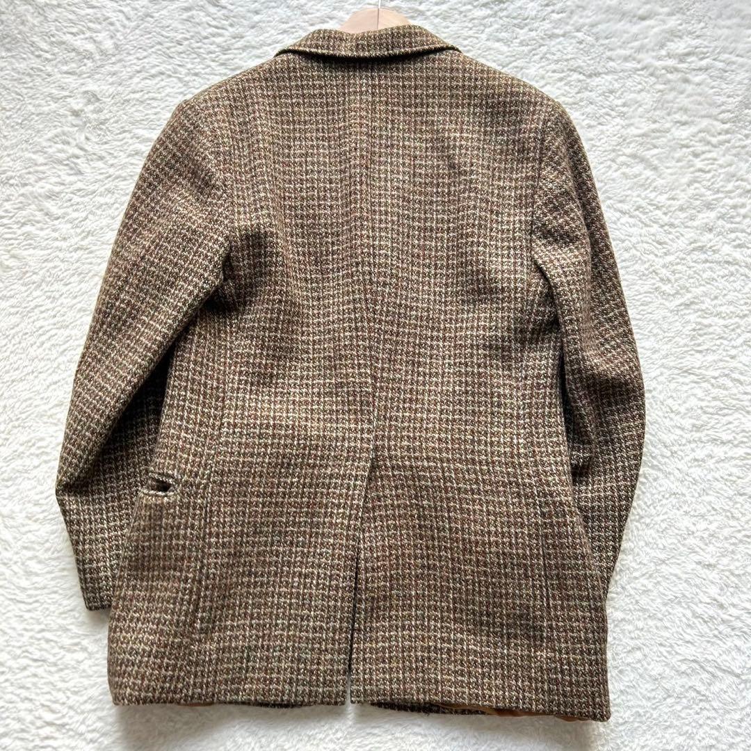 美品 ハリスツイード ヘリンボーン テーラードジャケット 胡桃ボタン ブラウン