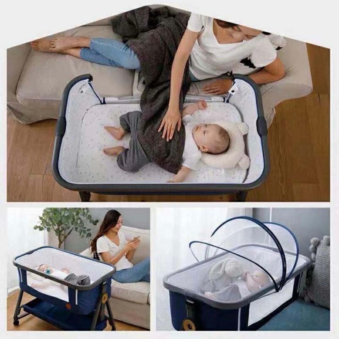 【美品】HZDMJ ベビーベッド　ベージュ(別途、クッション付き⭐︎)