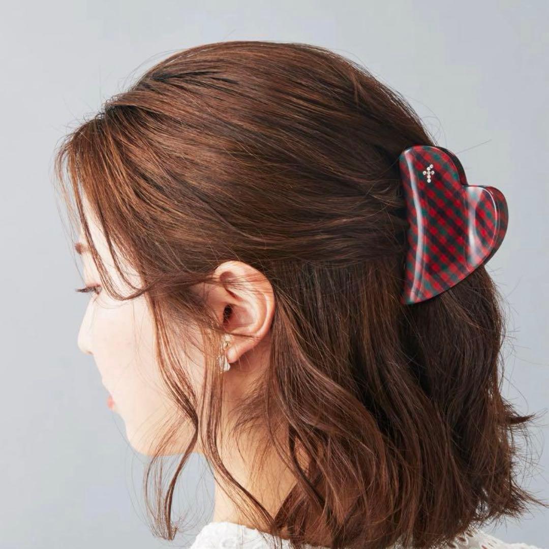 ファミリア　familiar　赤チェック　ヘアクリップ　巾着付き