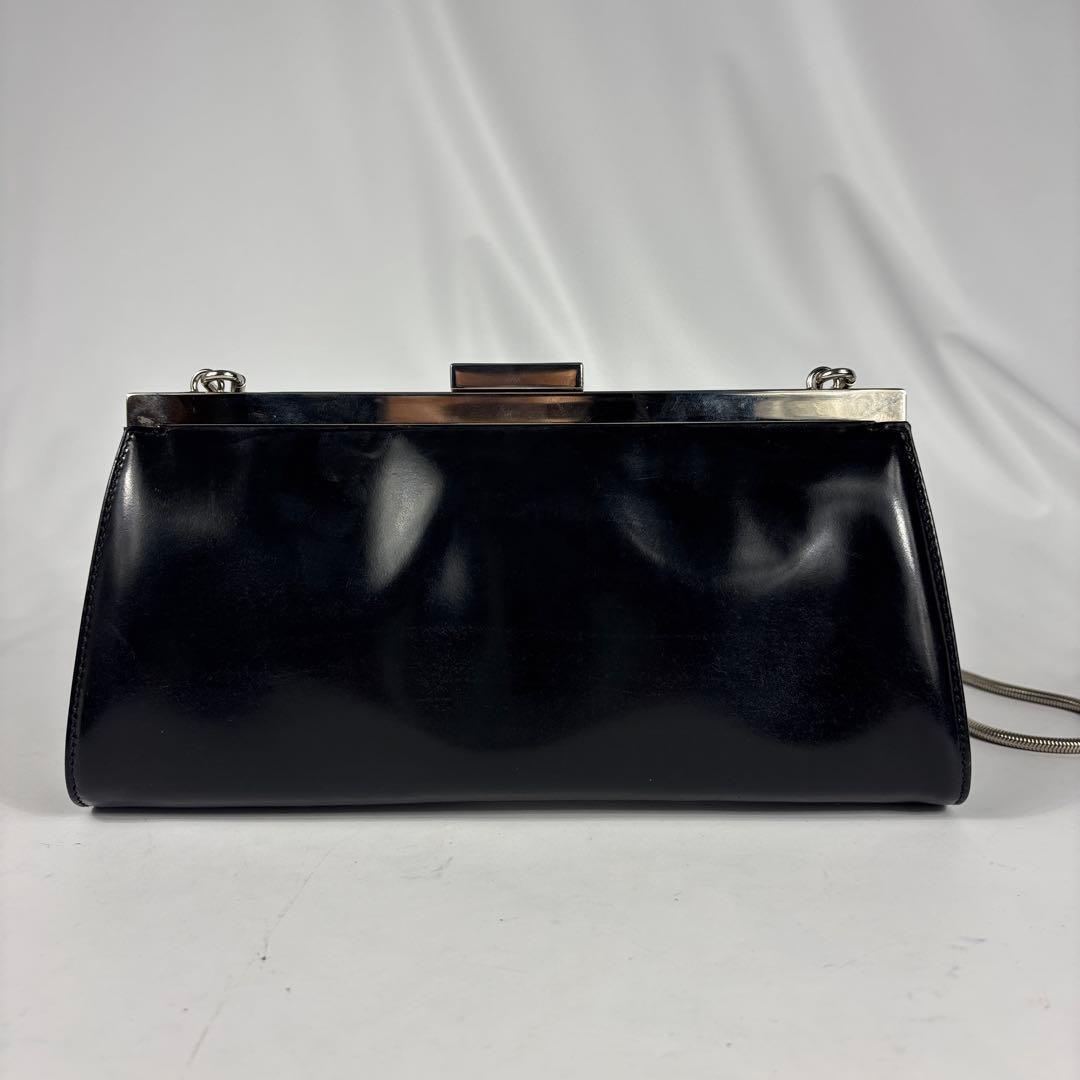 GUCCI ショルダーバッグ　 パテントレザー　 がま口　チェーン　ブラック