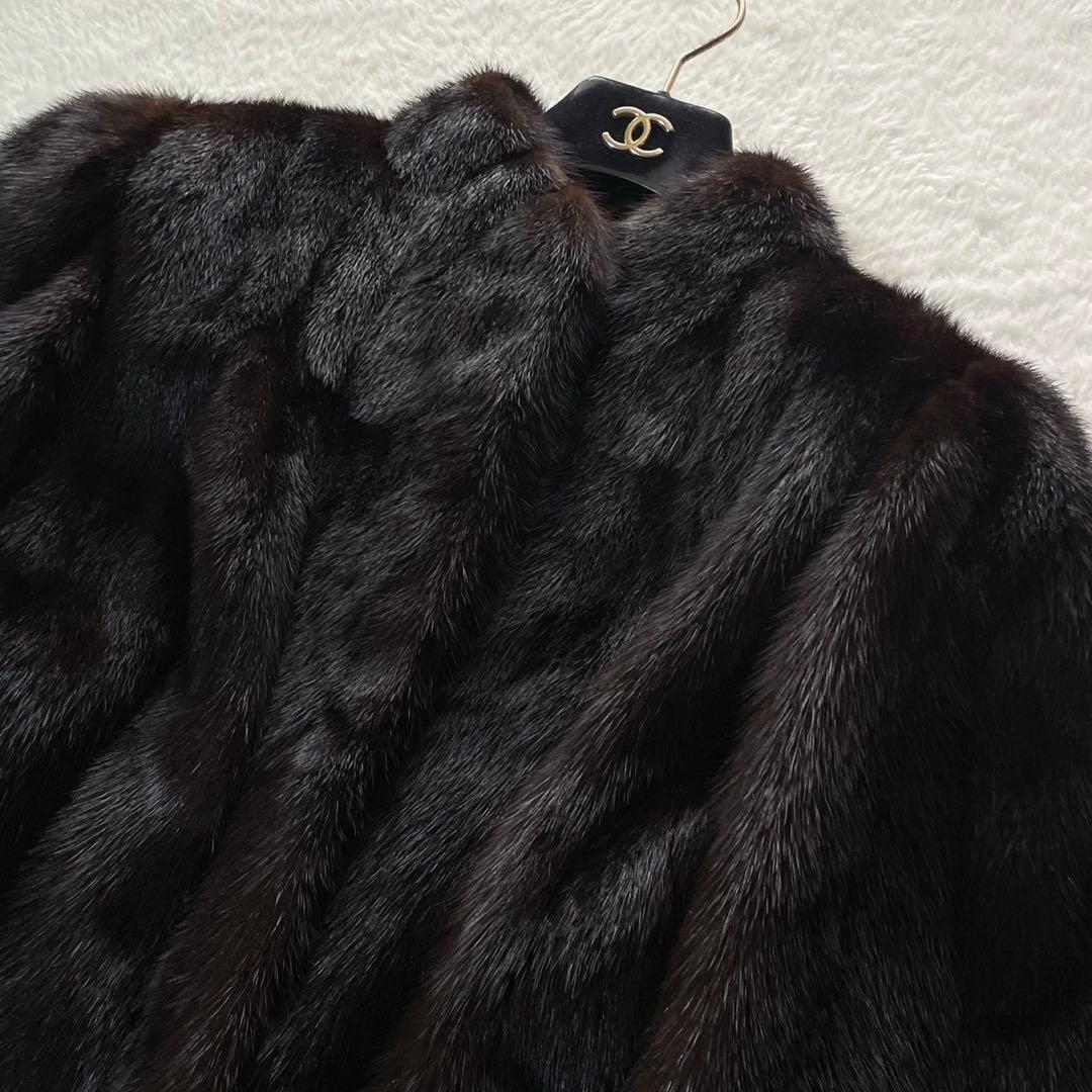 ミンク 花柄刺繍 本毛皮 コート 毛並み◎ なめし柔らか サイズL相当