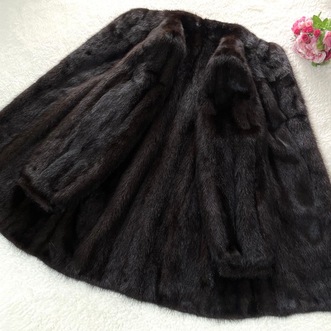 ミンク 花柄刺繍 本毛皮 コート 毛並み◎ なめし柔らか サイズL相当