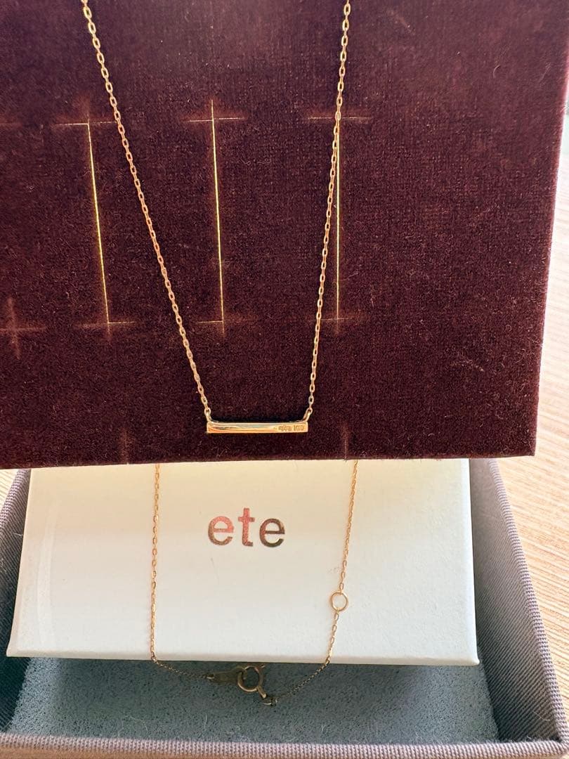 ete K18ゴールド 40cmバータイプネックレス/箱付き