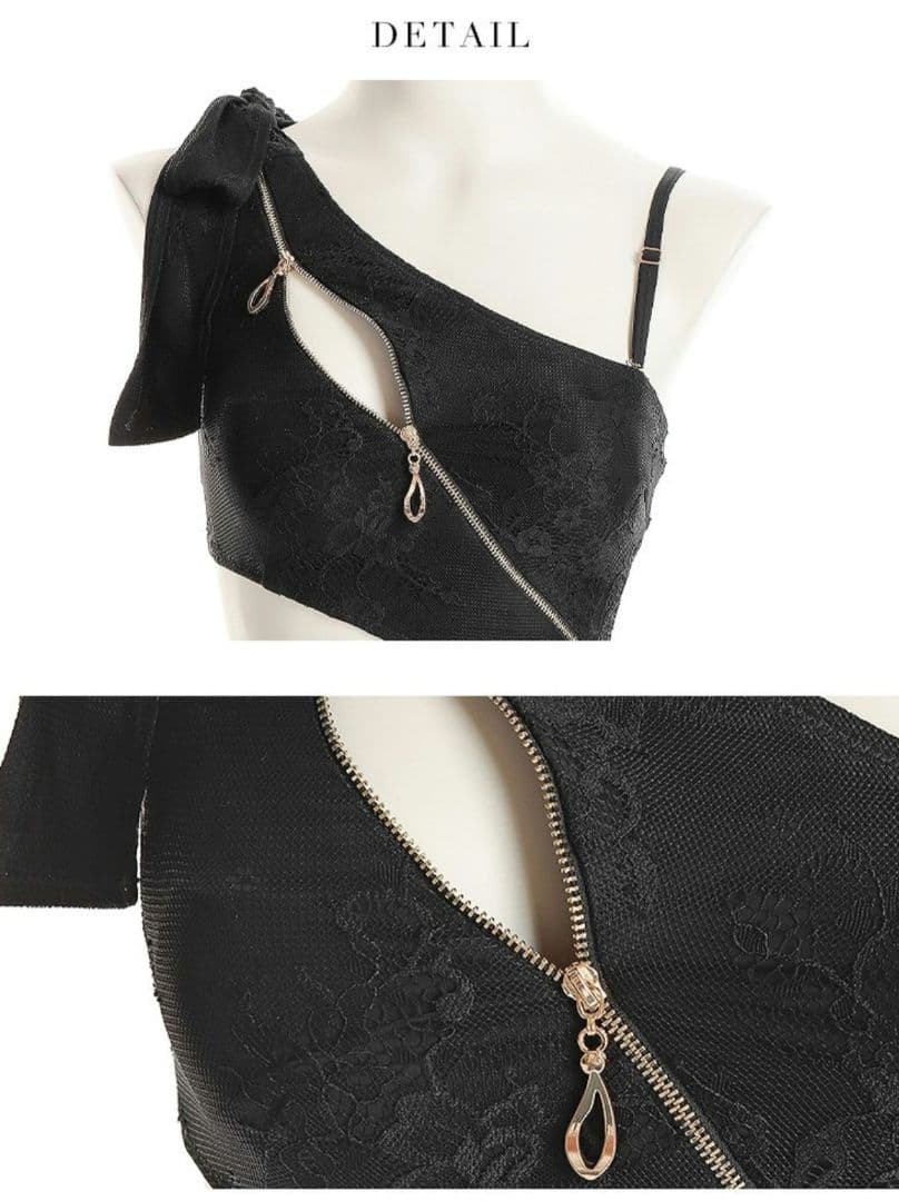 ROBEdeFLEURSGlossy 総レース×バストジップデザインスイムウエア