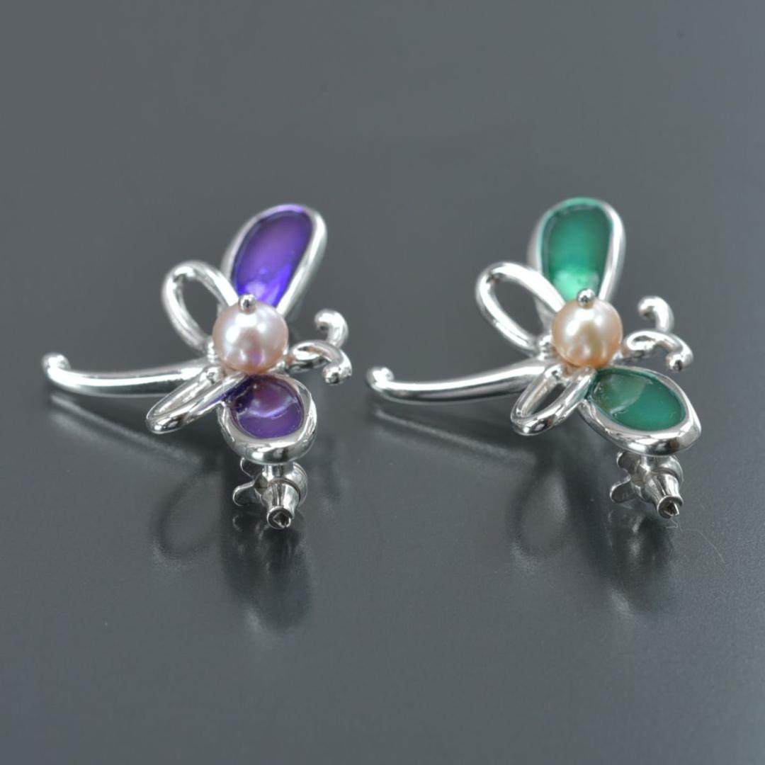 美品 TASAKI ブローチ トンボ 2個セット パール幅5.0mm SV 緑紫
