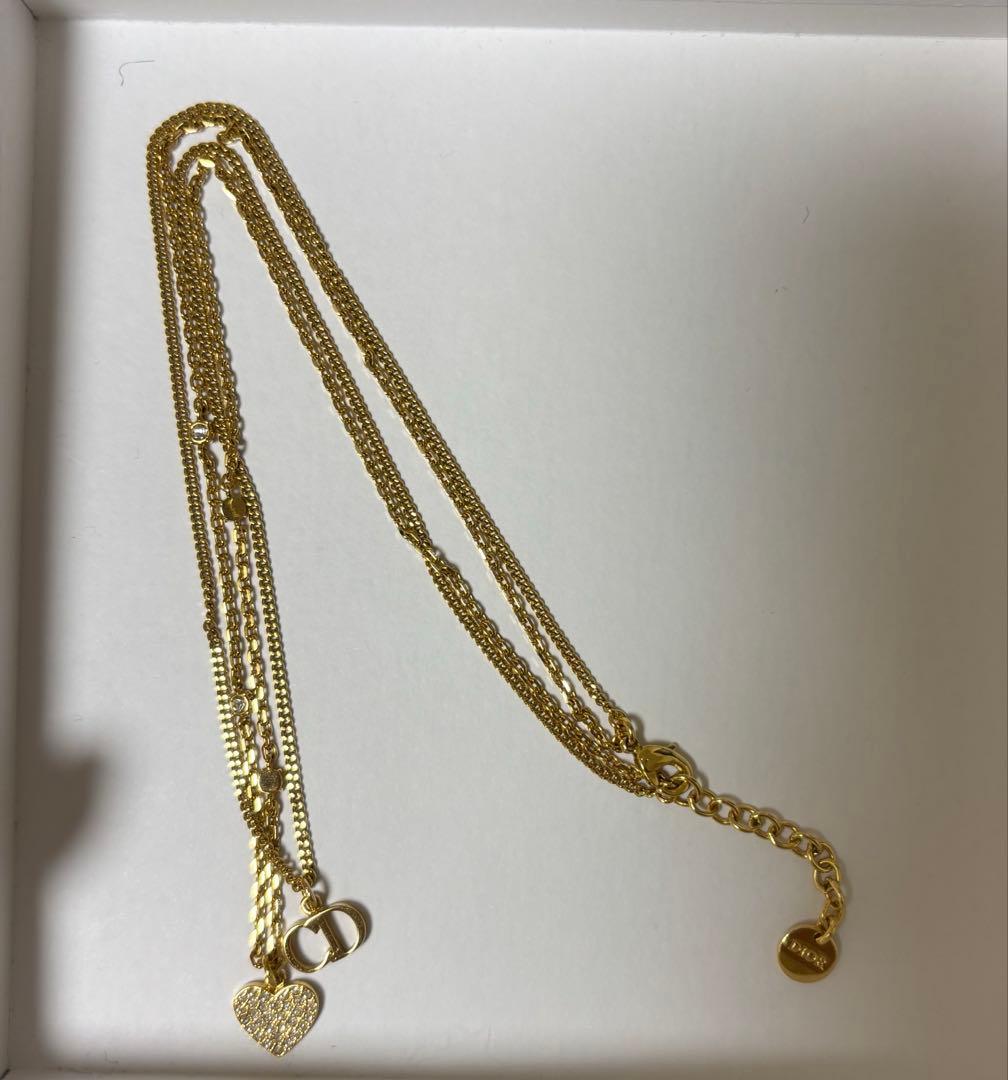 ディオール CDハート ネックレス ×ラインストーン ゴールド