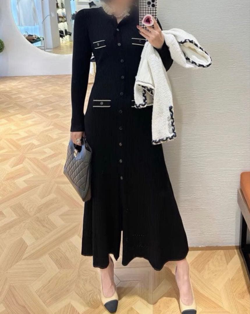 【美品】Sandroサンドロ/リブニットロングワンピース黒34