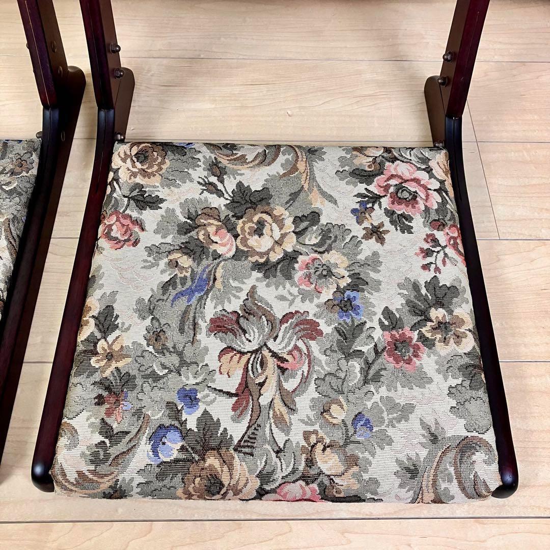 ナカムラ　天然木座椅子 2台セット　ゴブラン織り　花柄　ベージュ系　耐久性