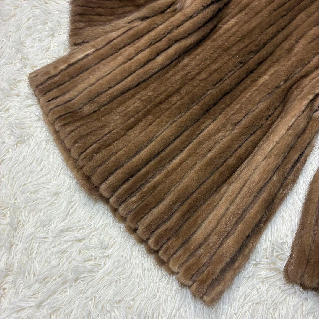 FARLON 毛皮　ファーコート　ミンク　ミドル丈　リアルファー　ブラウン