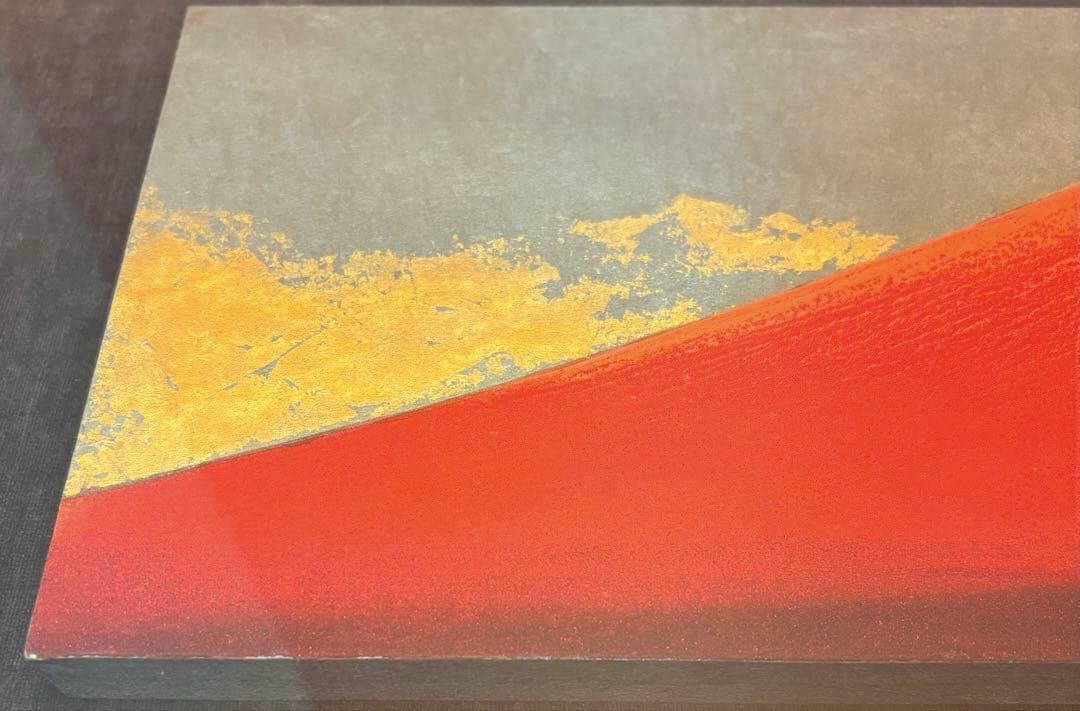 下川立夏「朱映富嶽」赤富士 日本画 肉筆画 署名落款有り