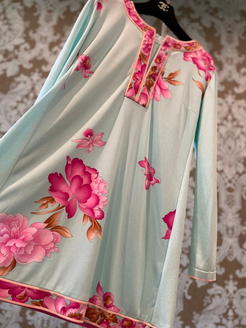 美品　LEONARD レオナール　異素材ミックス　長袖トップス　チュニック38