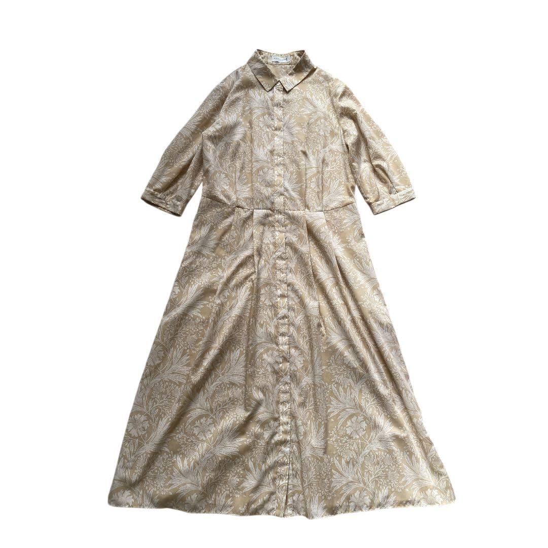 マッキントッシュロンドン　シャツワンピース　ボタニカルプリント　総柄　ベージュ