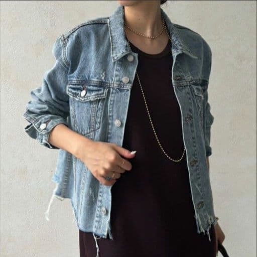 【タグ付新品】オーバーサイズ デニムジャケット ショート丈ダメージGジャン