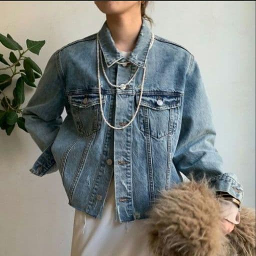 【タグ付新品】オーバーサイズ デニムジャケット ショート丈ダメージGジャン